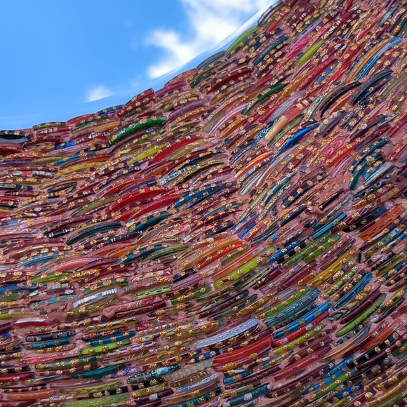 3' Mirror Xtra Large Gorgeous Made From Vintage Broken Indian Bangle Bracelets - Picture 3 of 4